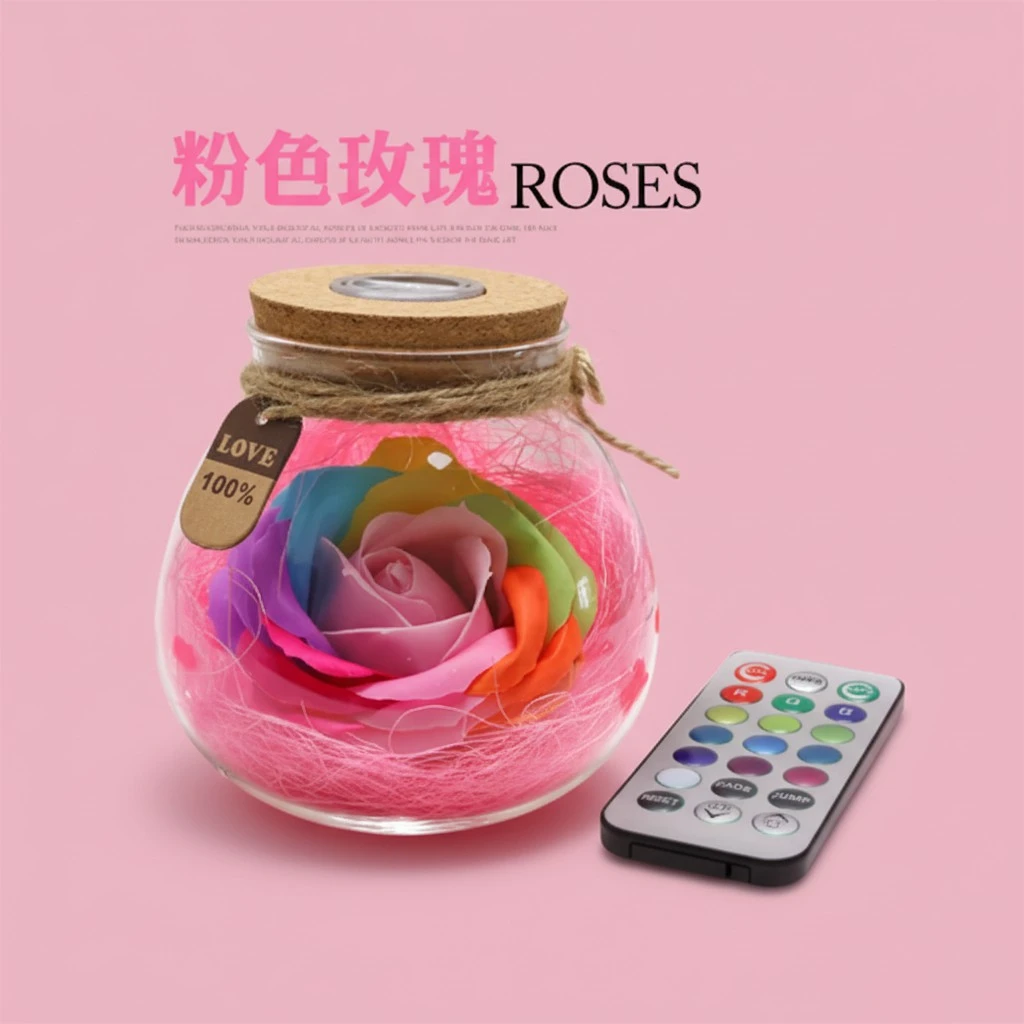 Rose Wishing Bottle Colorful Light, Festival Gift Remote Control Lamp