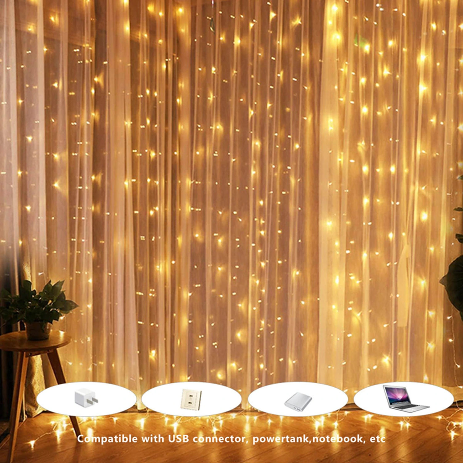 Curtain String Lights 300 LED Curtain Fairy Lights with 8 Modes Remote Control