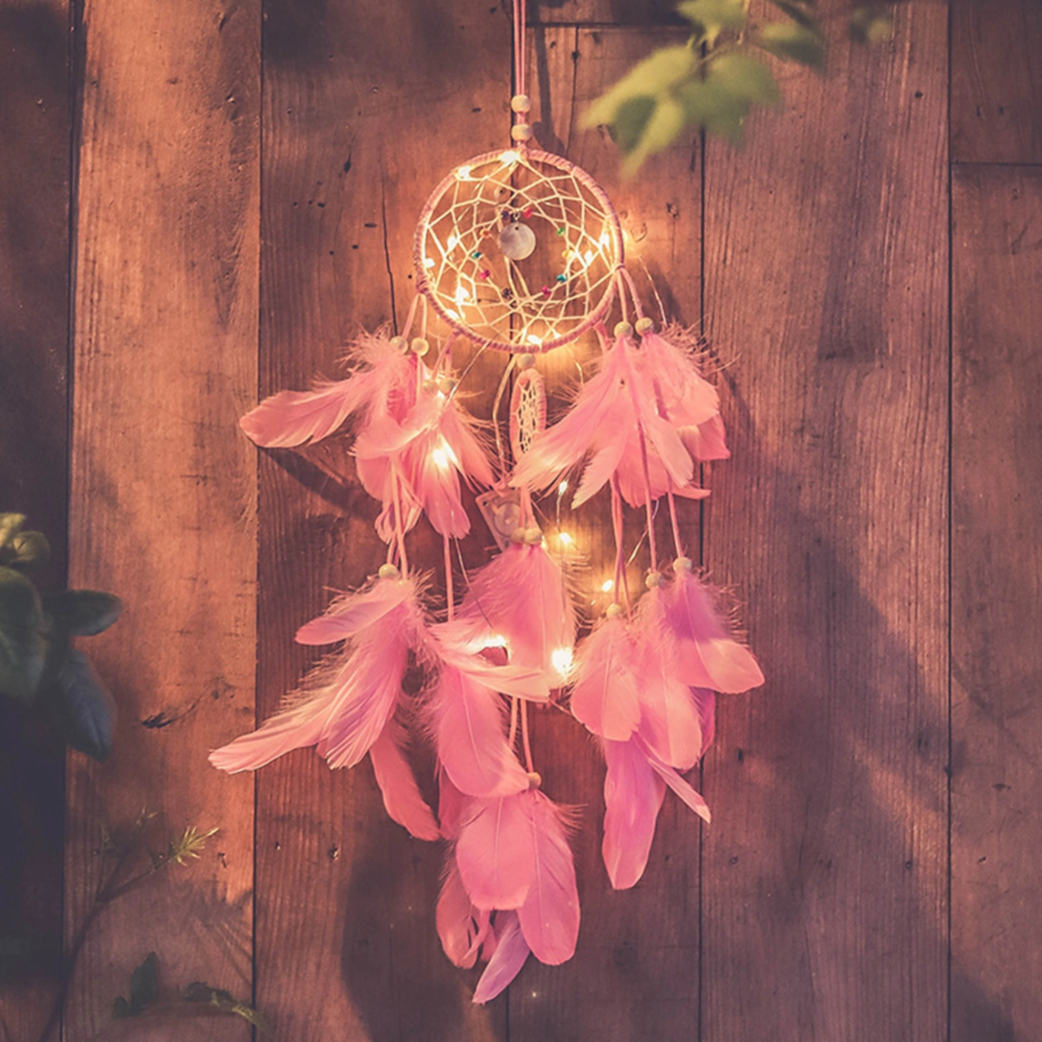 LED Dream Catcher, Long Tassel Forest Weaving Feather Decoration