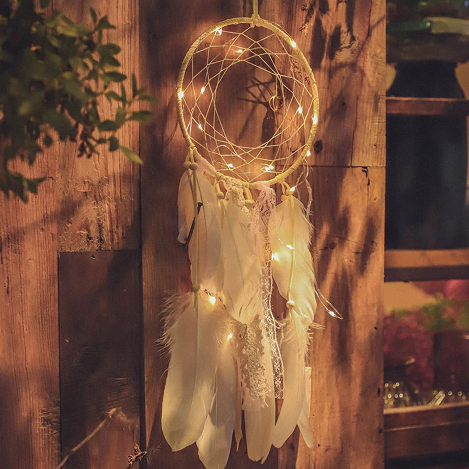 LED Dream Catcher, Long Tassel Forest Weaving Feather Decoration