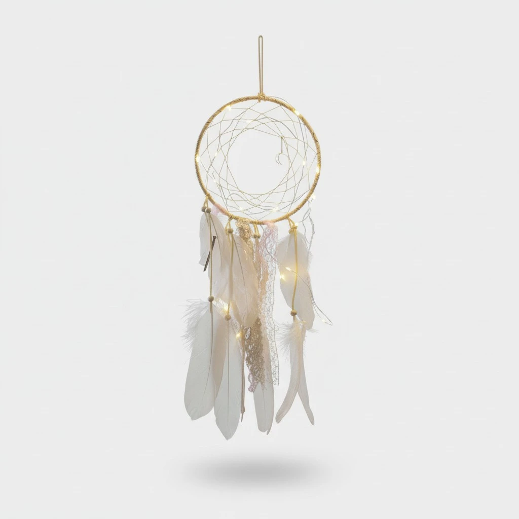 LED Dream Catcher, Long Tassel Forest Weaving Feather Decoration