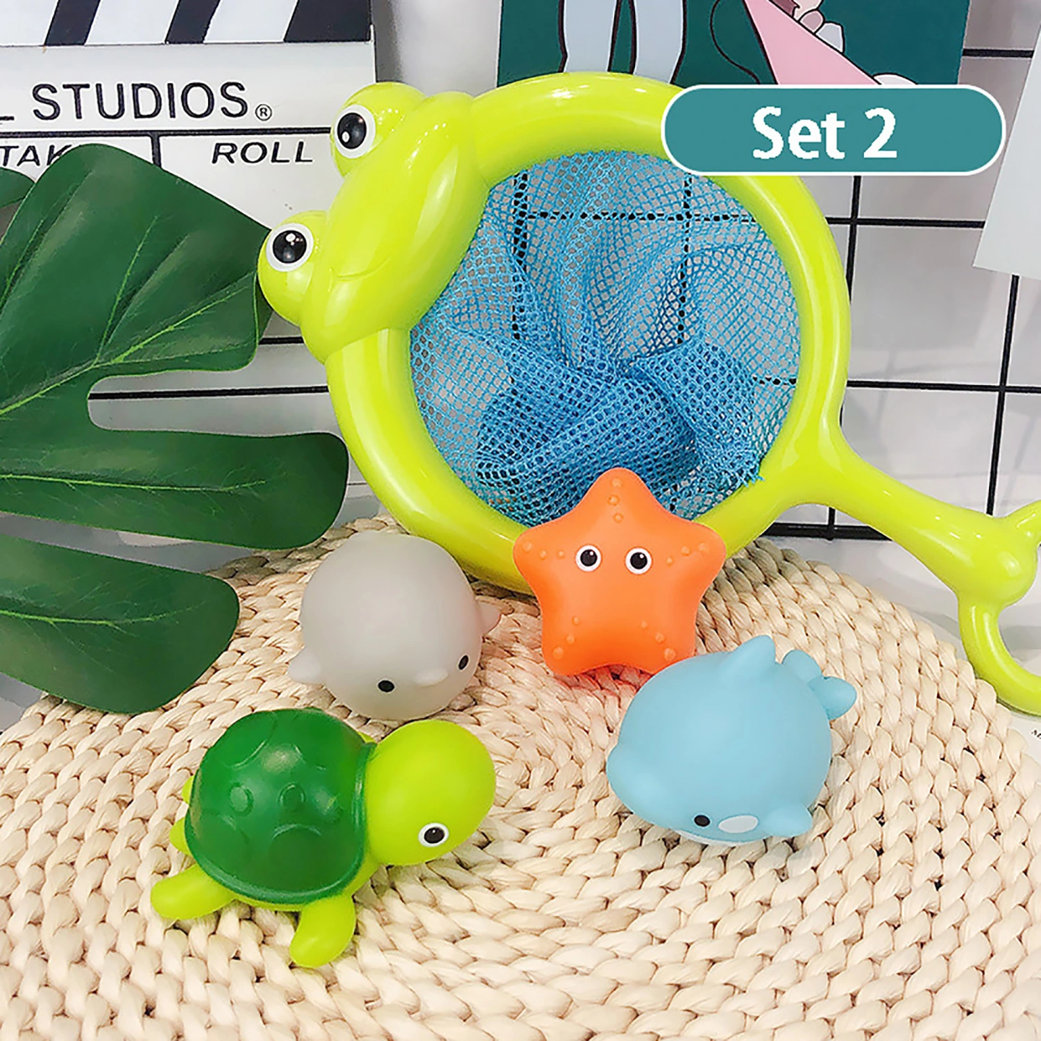 Baby Fish Catching Game Set, Glowing Animals Bath Toys+Catch Net