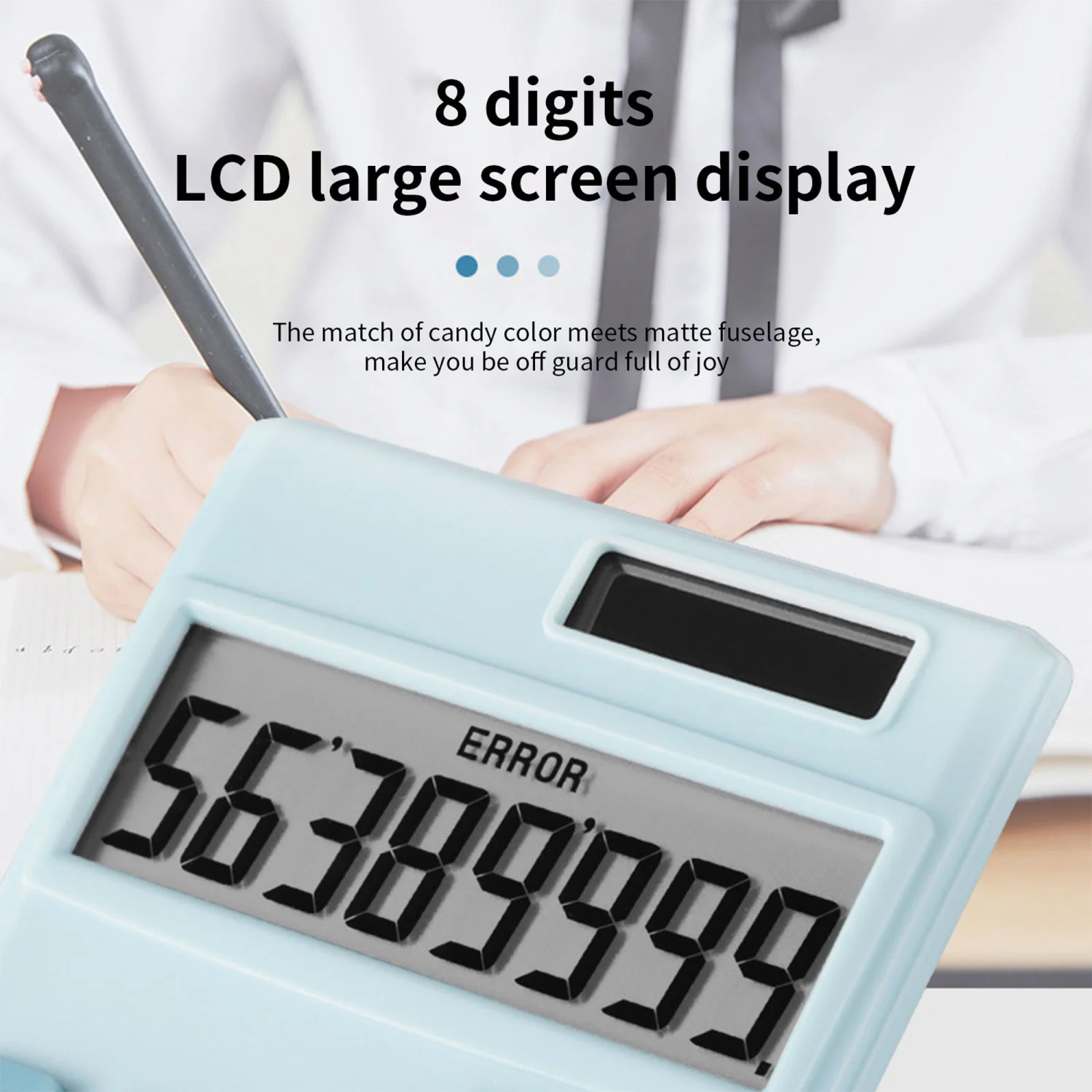 Solar Calculator Large LCD Display 8 Digits, Dual Power Tool