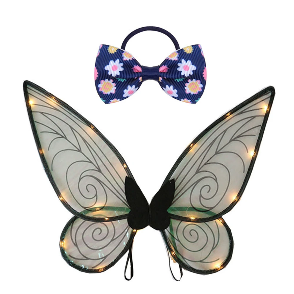 Back Wearing Mesh Wings with Lighting Lamp+ Flower Headband 