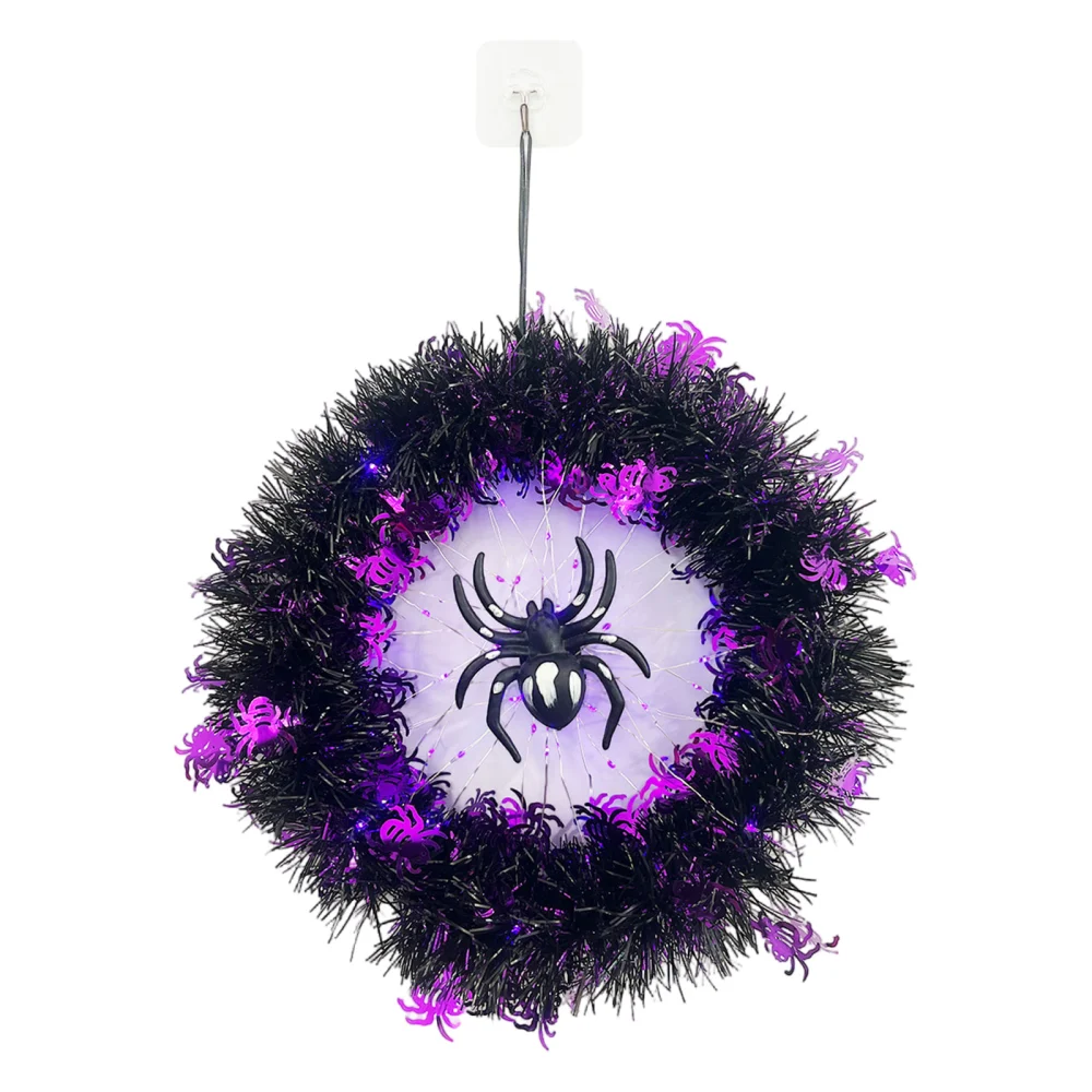 Halloween Wreath, Horror Castle Ghost Spider Wreath with LED Lights