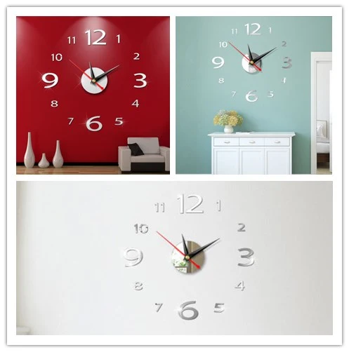 3D DIY Wall Clock Home Modern Decoration, Crystal Mirror Art Sticker Decal
