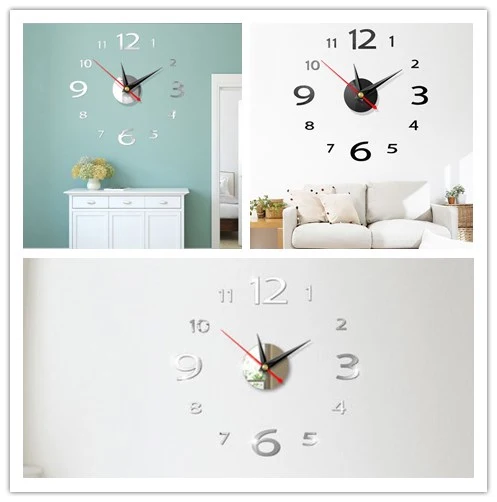 3D DIY Wall Clock Home Modern Decoration, Crystal Mirror Art Sticker Decal