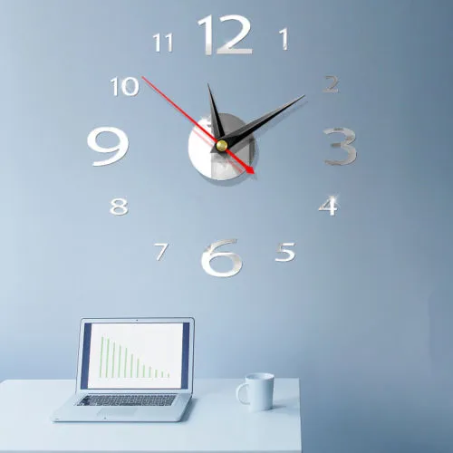 3D DIY Wall Clock Home Modern Decoration, Crystal Mirror Art Sticker Decal