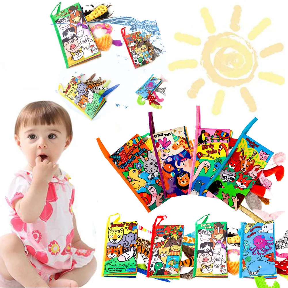 Children's Educational Toy Durable Animal Tail Pattern Printing Cloth Book Toy