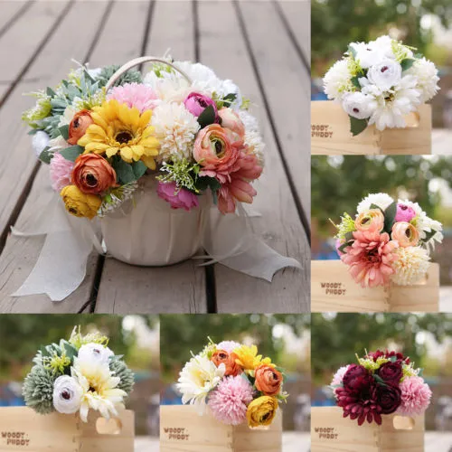 Artificial Flowers Fake Camellia Dried Leaf Wedding Party Home Decorations