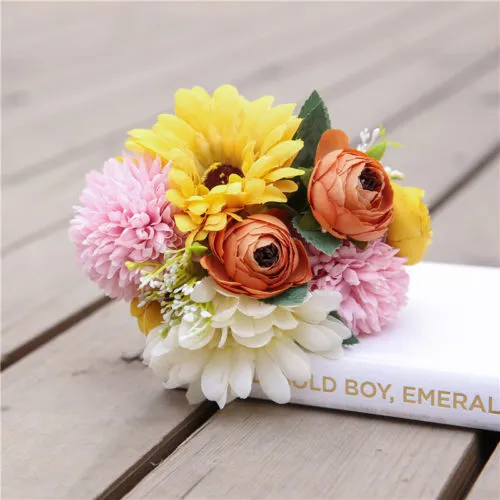 Artificial Flowers Fake Camellia Dried Leaf Wedding Party Home Decorations