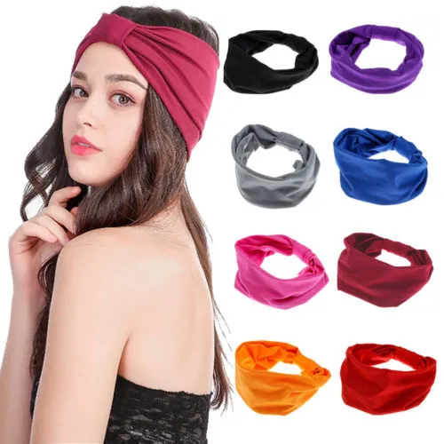 Ladies Hair Band with Twisted Design Pure Color Stretching Headband