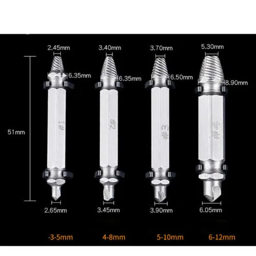 4Pcs/Set Broken Bolt Remover Screws Extractor Drill Bits Guide Set