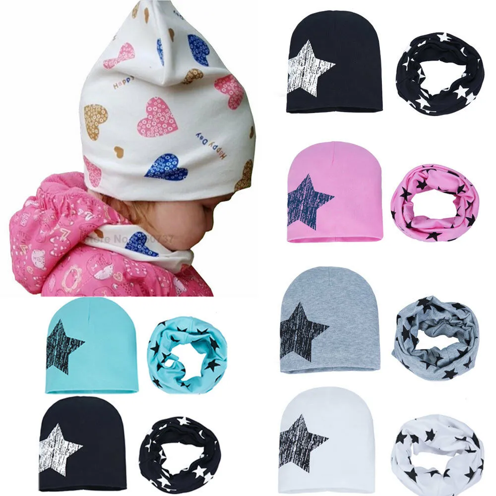 Baby Cap Bib Suit Soft Five-pointed Star Print Scarf Hat Set