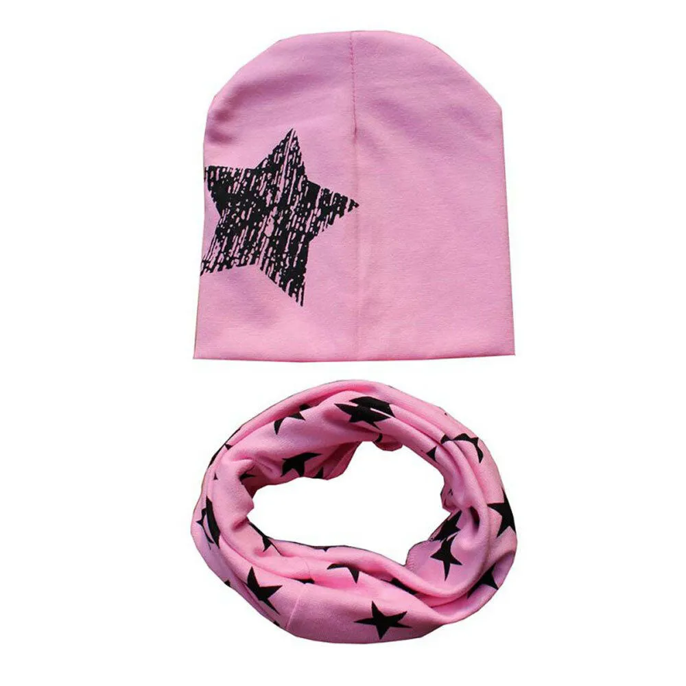 Baby Cap Bib Suit Soft Five-pointed Star Print Scarf Hat Set