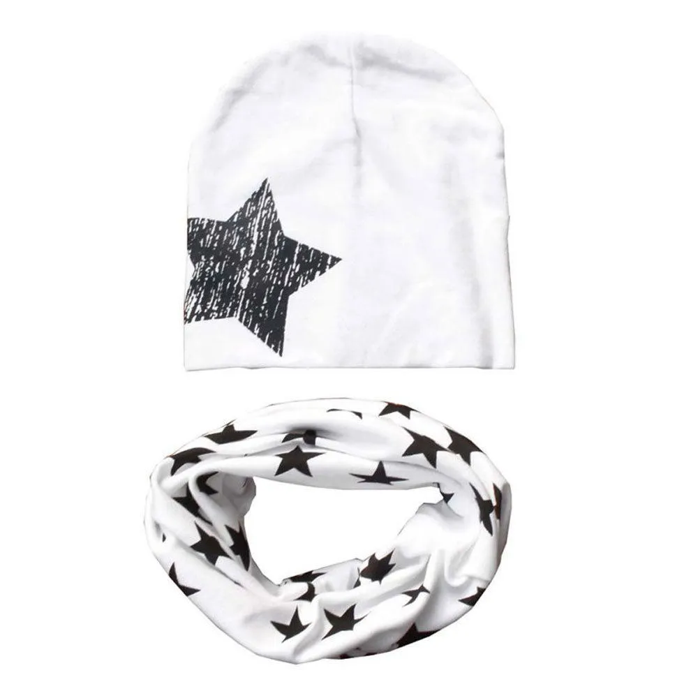 Baby Cap Bib Suit Soft Five-pointed Star Print Scarf Hat Set