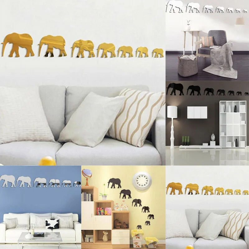 Wall Decal Smooth Mirror 3D Elephant Pattern Novel Wall Sticker