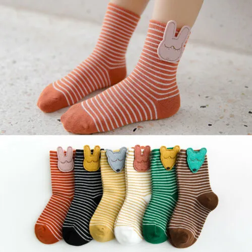 Baby Girls Boys Cute Socks Stripe Print 3D Cartoon Animal Short Stocking