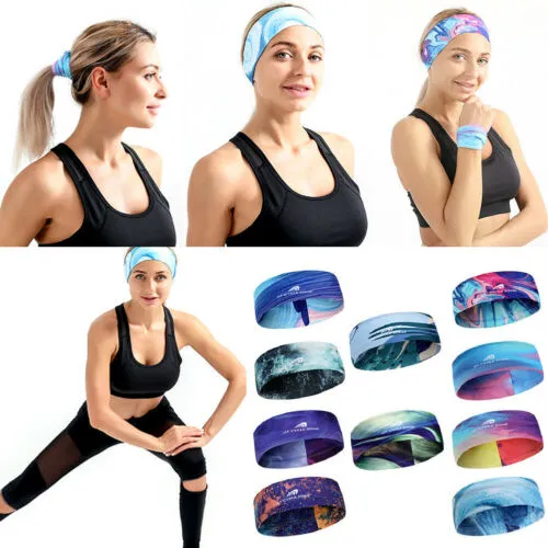 Women Elastic Sport Headband Moisture Wicking Boho Athletic Sweatband