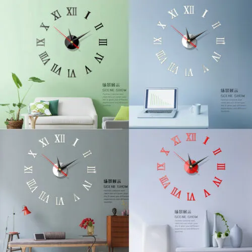 Modern DIY Interior Roman Wall Clock,3D Home Mirror Effect Sticker
