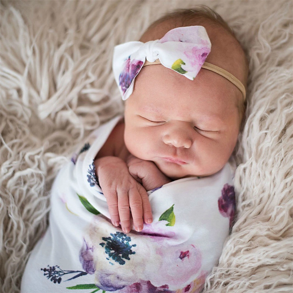 Baby Sleeping Bag and Headband, Swaddle Blanket and Headwear