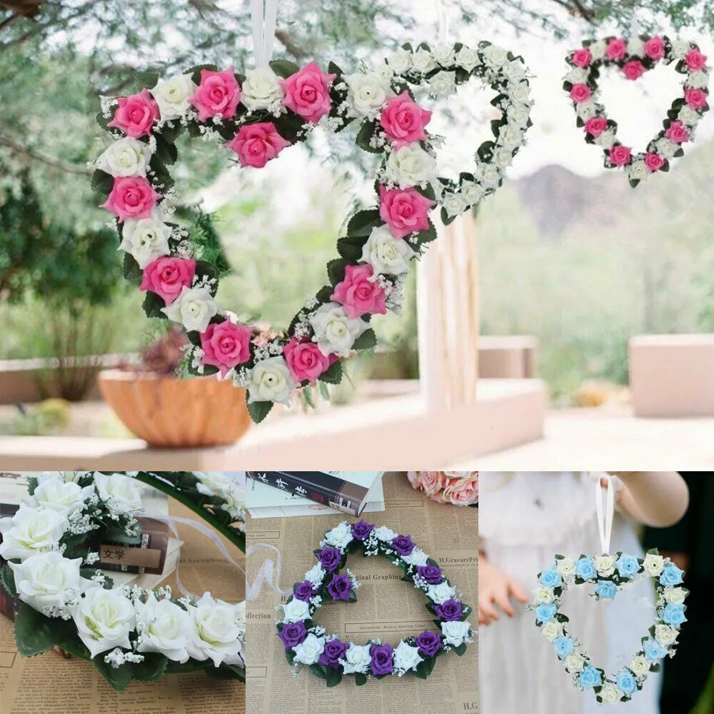 Romantic Heart Shape Flower Wreath, Window Door Knocker Ring
