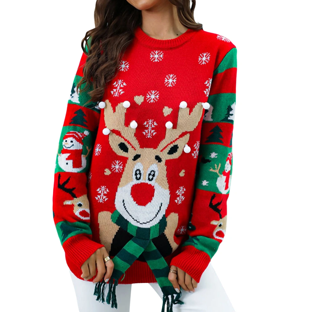 Women Christmas Sweater LED Long Sleeve Cartoon Deer Winter Pullover