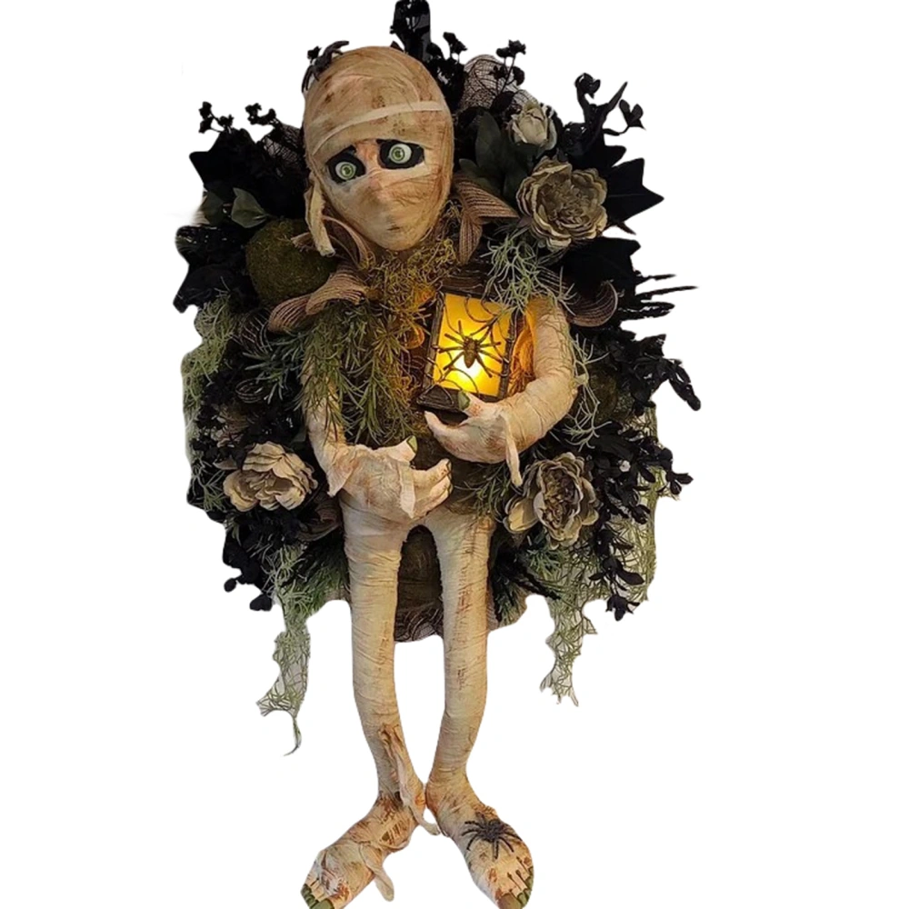 Halloween Mummy Wreath Hanging Front Door Light up Garland for Wall 