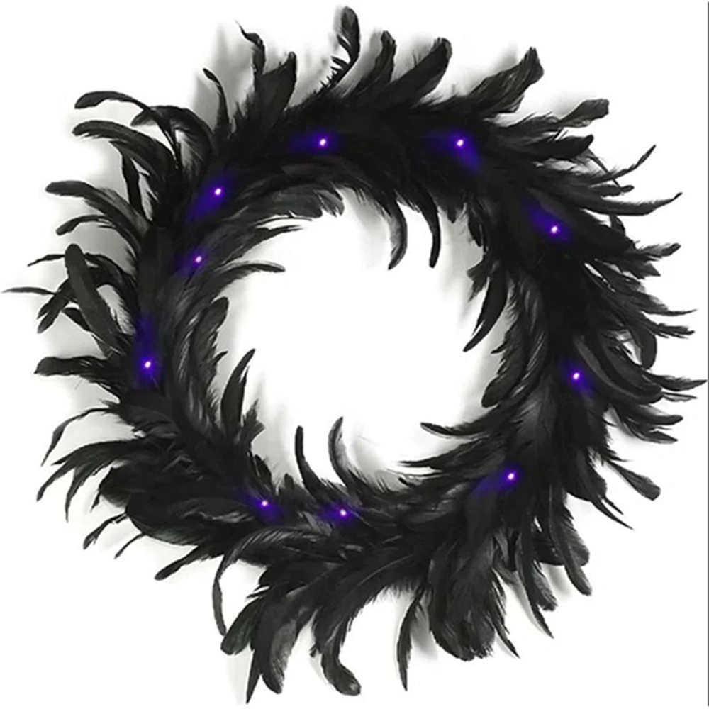 Halloween Feathers Wreath Light up Hanging Front Door Garland for Wall