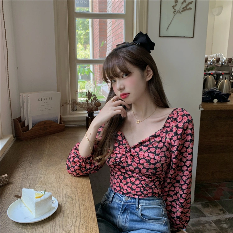 Women Elegant Off Shoulder Long Sleeve Wrap Short Shirts Top