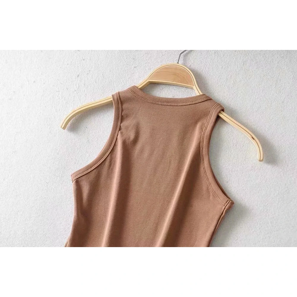 Women Summer Sports Tank Top Sleeveless Round Neck Solid Color Top