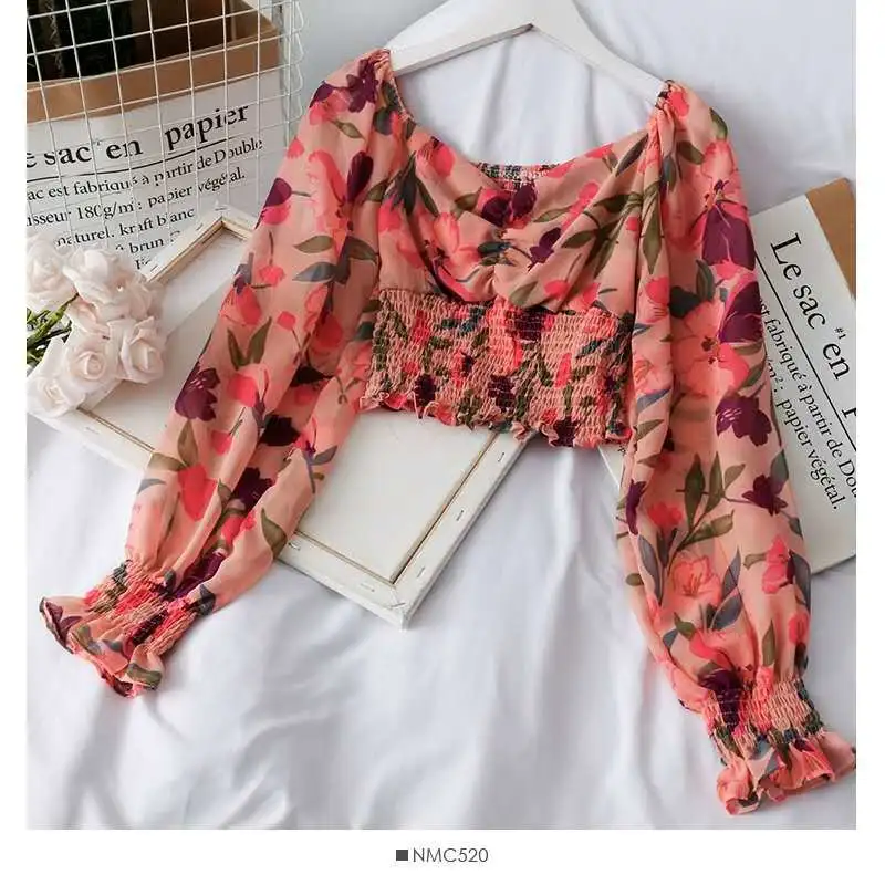 Women Fashion Long Sleeve Floral Print Tops Ladies Stylish Tops