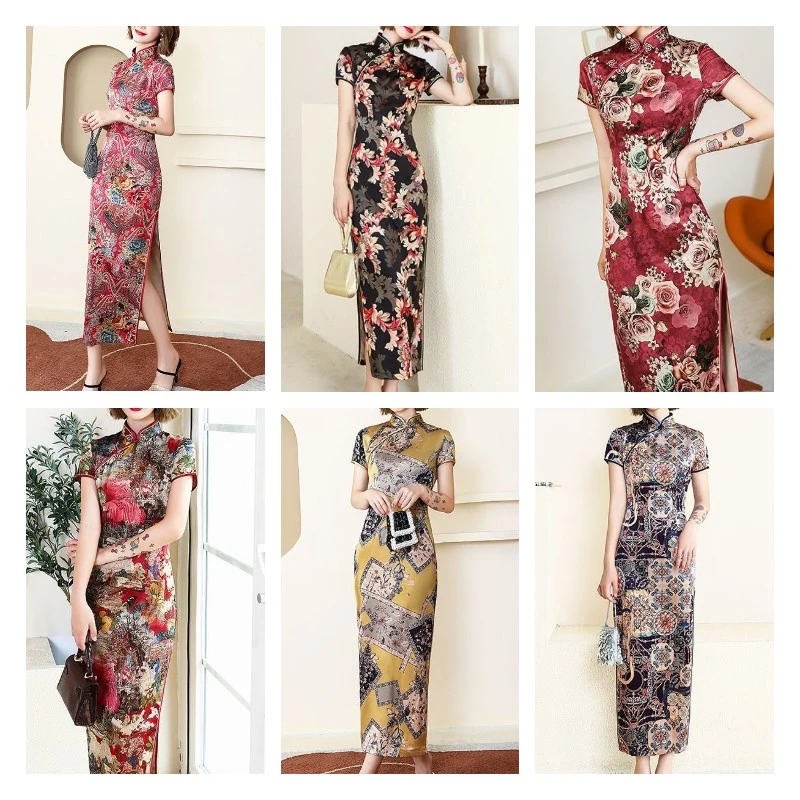 Middle-Aged Women's Dress Summer Retro Chinese Style Stain Costume