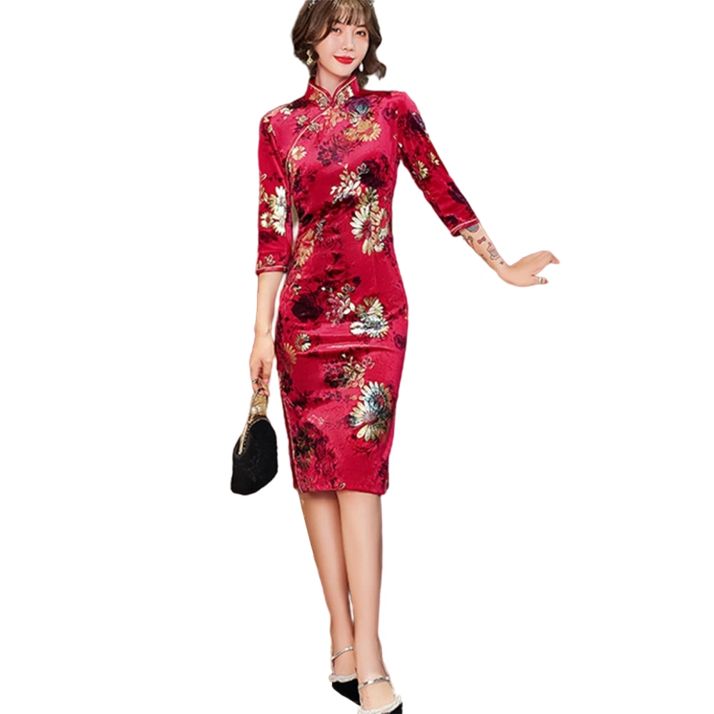 Women Elegant Slim Sides Splits Cheongsam Long Qipao Party Dresses