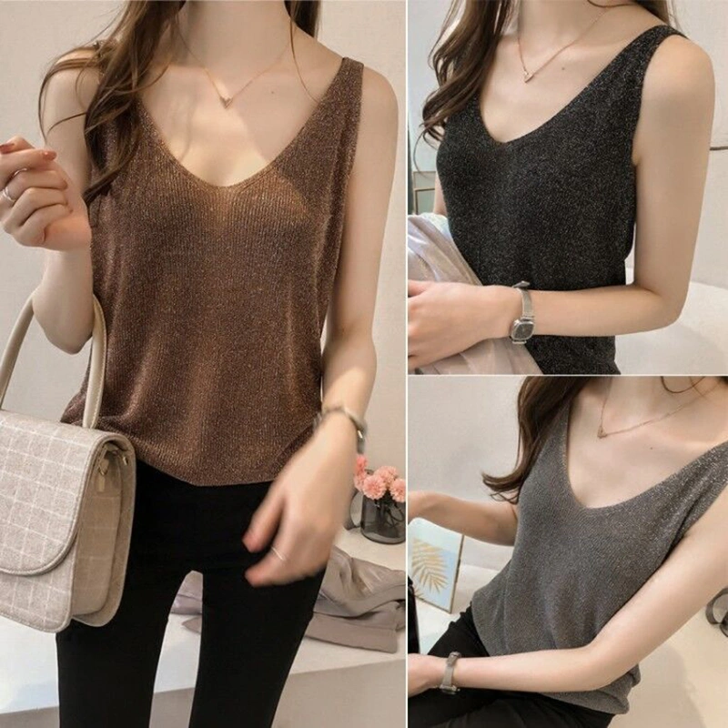 Women’s Fashion Solid Color Bright Silk Loose Pullover Knitted Vest