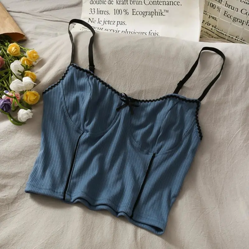 Women Crop Cami Tops, Spaghetti Strap Rib Knit Camisole Longline Bra
