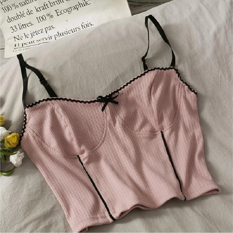 Women Crop Cami Tops, Spaghetti Strap Rib Knit Camisole Longline Bra
