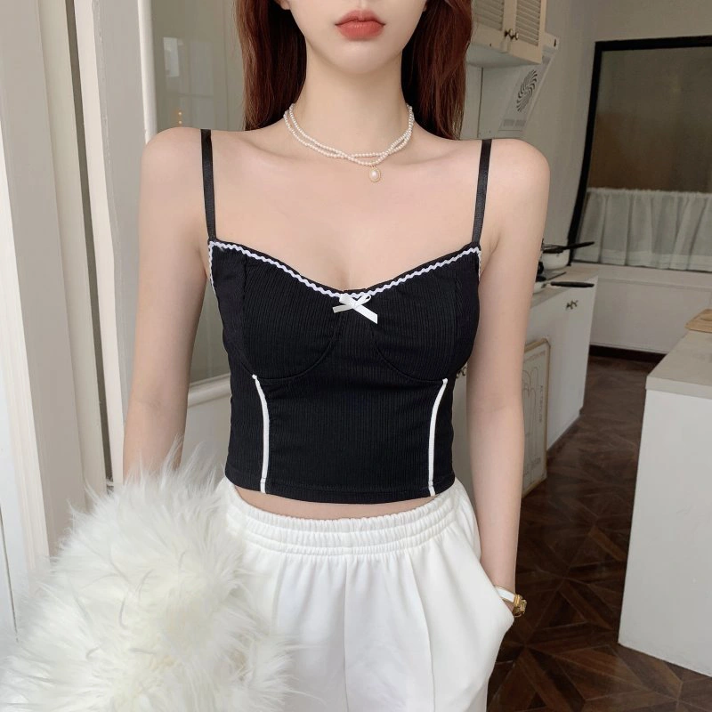 Women Crop Cami Tops, Spaghetti Strap Rib Knit Camisole Longline Bra