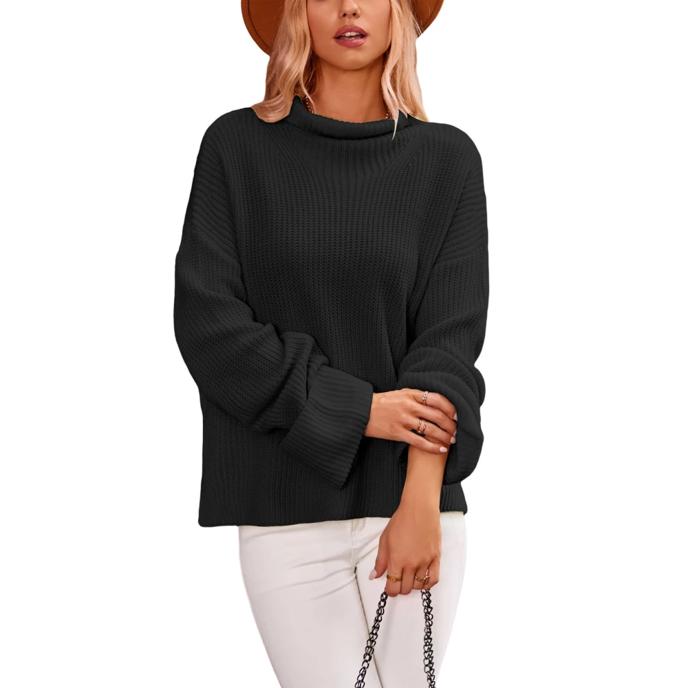 Women's Autumn Long Sleeve High Neck Split Hem Pullover Knitwear