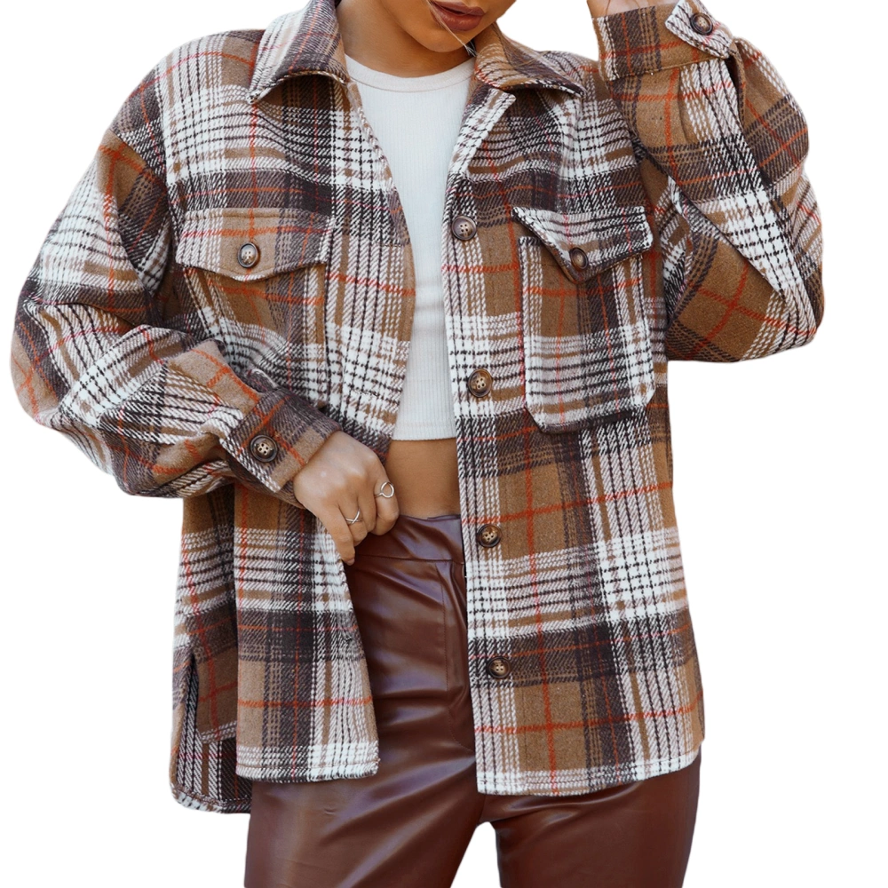 Women's Plaid Jackets Long Sleeve Button Down Shacket with Pockets