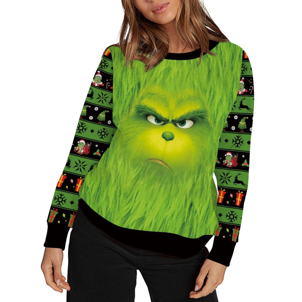 Women Men Couples Christmas Sweatshirts Green Monster Print Pullovers