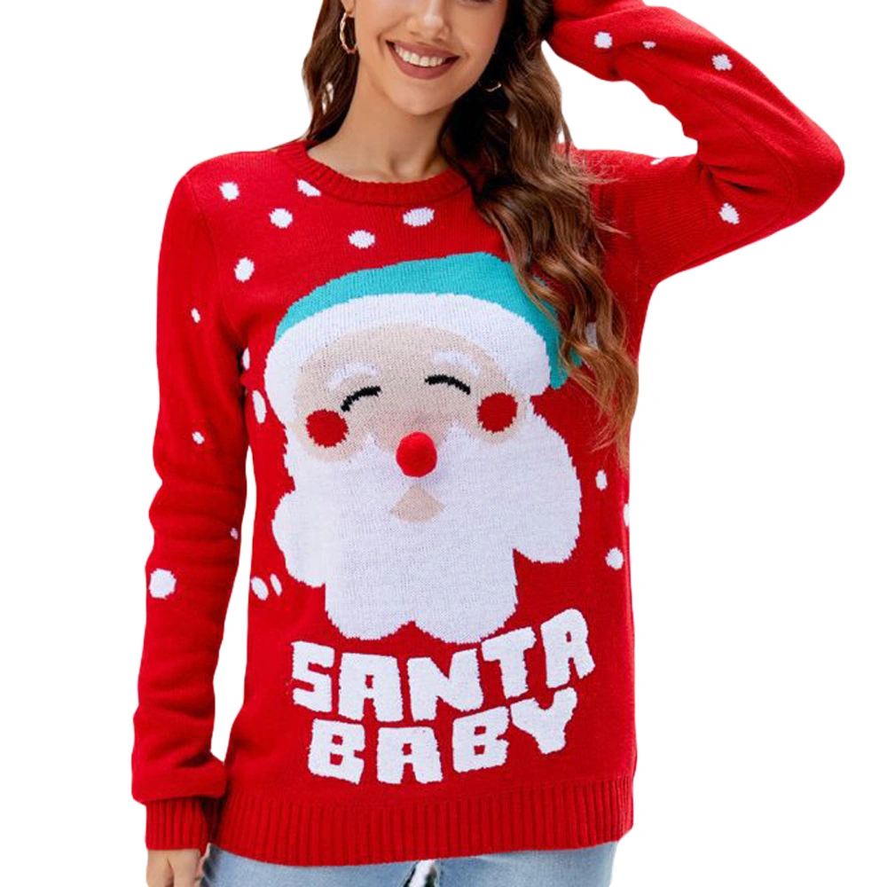 Women's Christmas Sweaters Cute Santa Print Long Sleeve Pullovers