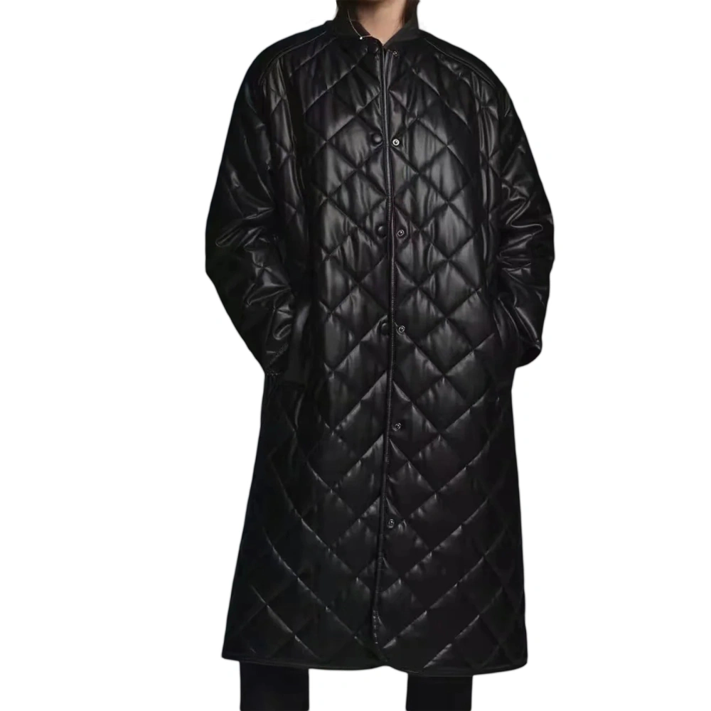 Women's Long Puffer Jacket Winter Warm Faux Leather Quilted Coat