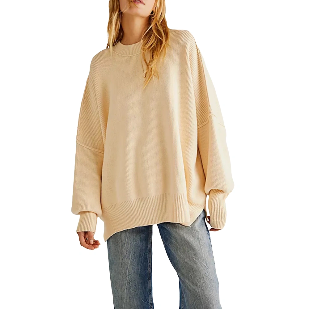 Casual Long Sleeve Round Neck Loose Fit Solid Color Knit Pullover Tops