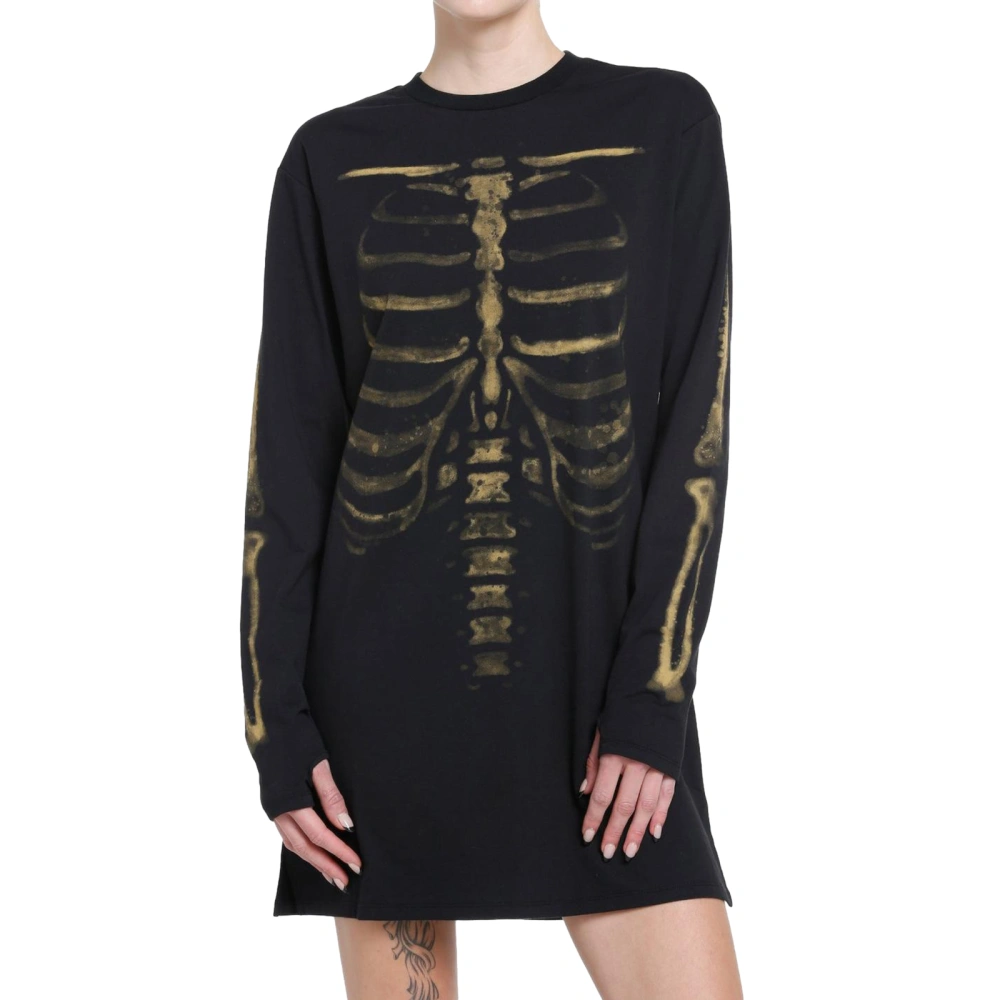 Women Long Sleeve T-Shirts Skeleton Print Crew Neck Shirts Tops