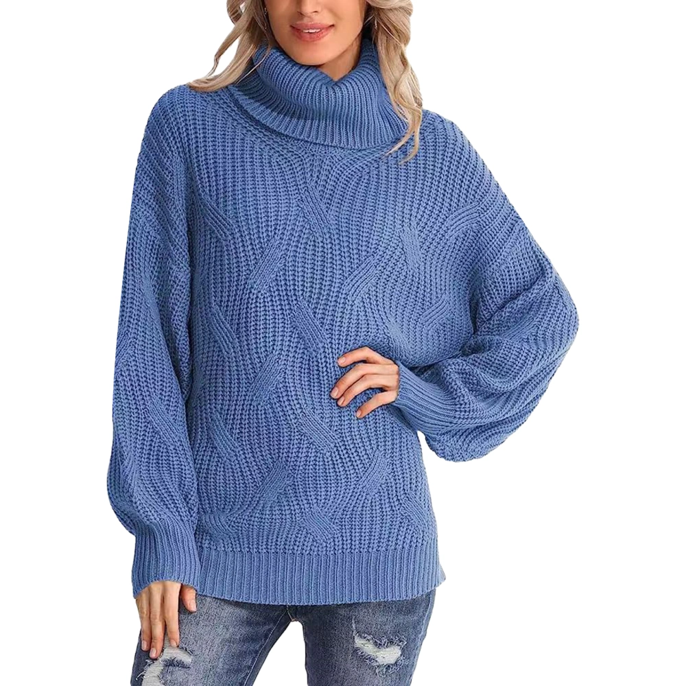 Women Cute Turtleneck Sweater Solid Color Long Sleeve Pullover Tops 