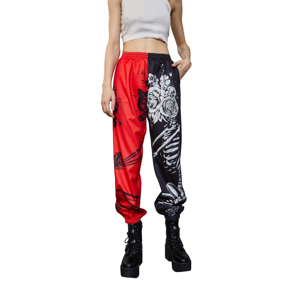 Women's Gothic Joggers Rose Skeleton Print High Waist Sweatpants 