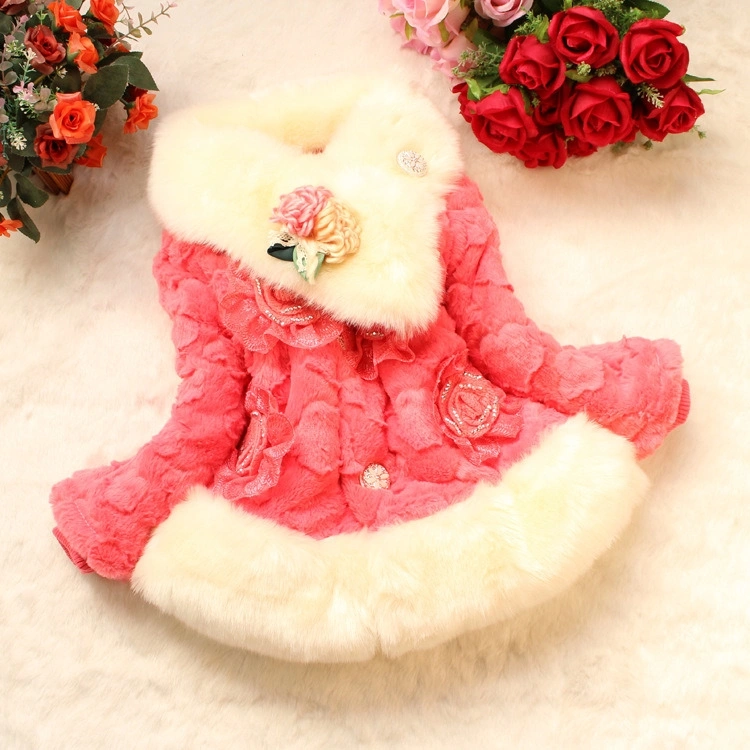 Little Girls Winter Jacket, Long Sleeve Flowers Plus Plush Warm Coat