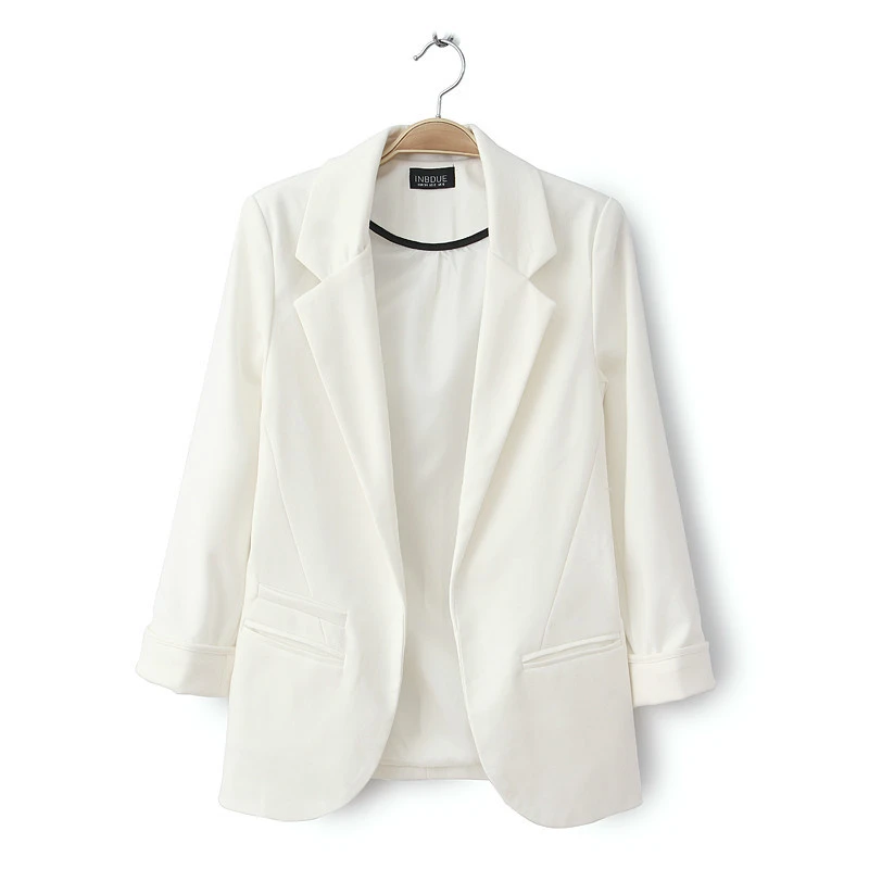 Women Suit Jacket Solid Color Long Sleeve Cardigan Side Pockets Blazer