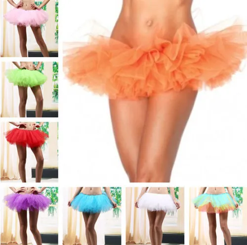 Women Tutu Skirt 5 Layers Tulle Pure Color/Rainbow Petticoat